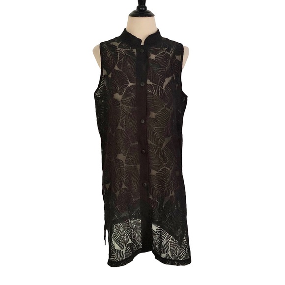 COVER ME Swim Shirt Dress COVER UP Sleeveless Black Sheer Lace Button Up M / L - Picture 1 of 10